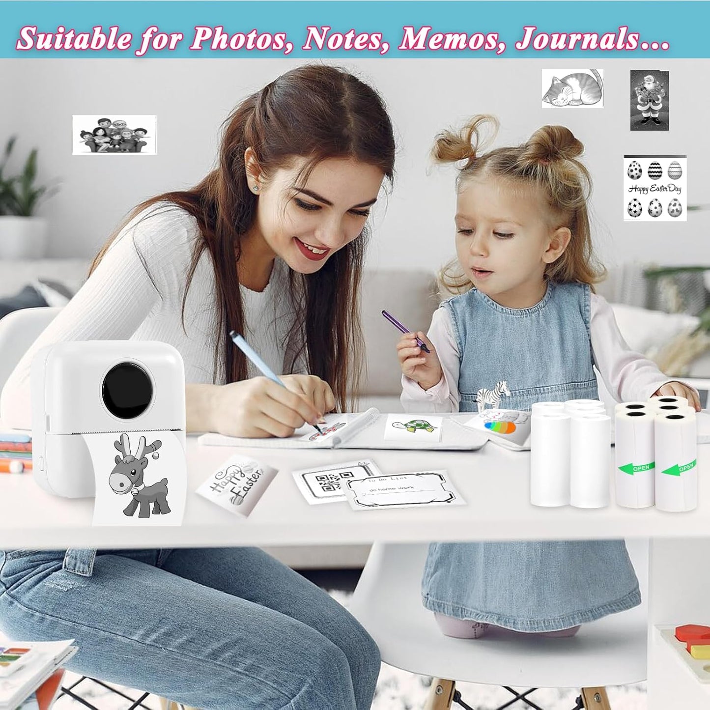 10 Rolls Mini Printer Sticker Paper Refill 57 X 25Mm 5 Rolls Sef-Adheisive 5 Rolls Plain for T02/M02 (Need Remove Paper Holder)Thermal Sticker Paper Rolls for Study Notes Photos Journals Memo Lists