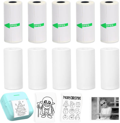 10 Rolls Mini Printer Sticker Paper Refill 57 X 25Mm 5 Rolls Sef-Adheisive 5 Rolls Plain for T02/M02 （Need Remove Paper Holder）Thermal Sticker Paper Rolls for Study Notes Photos Journals Memo Lists
