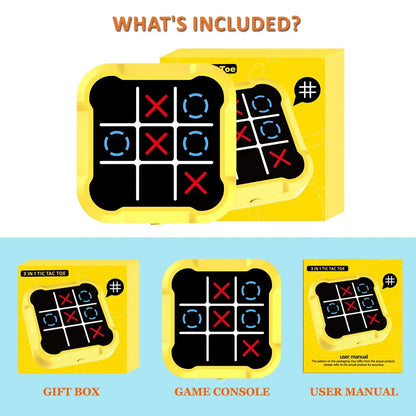 Electronic Tic Tac Toe Game, 3-In-1 Handheld Digital Puzzle Game Console, Portable Learning Travel Toys, Ideal Gift for Kids of All Ages, Yellow