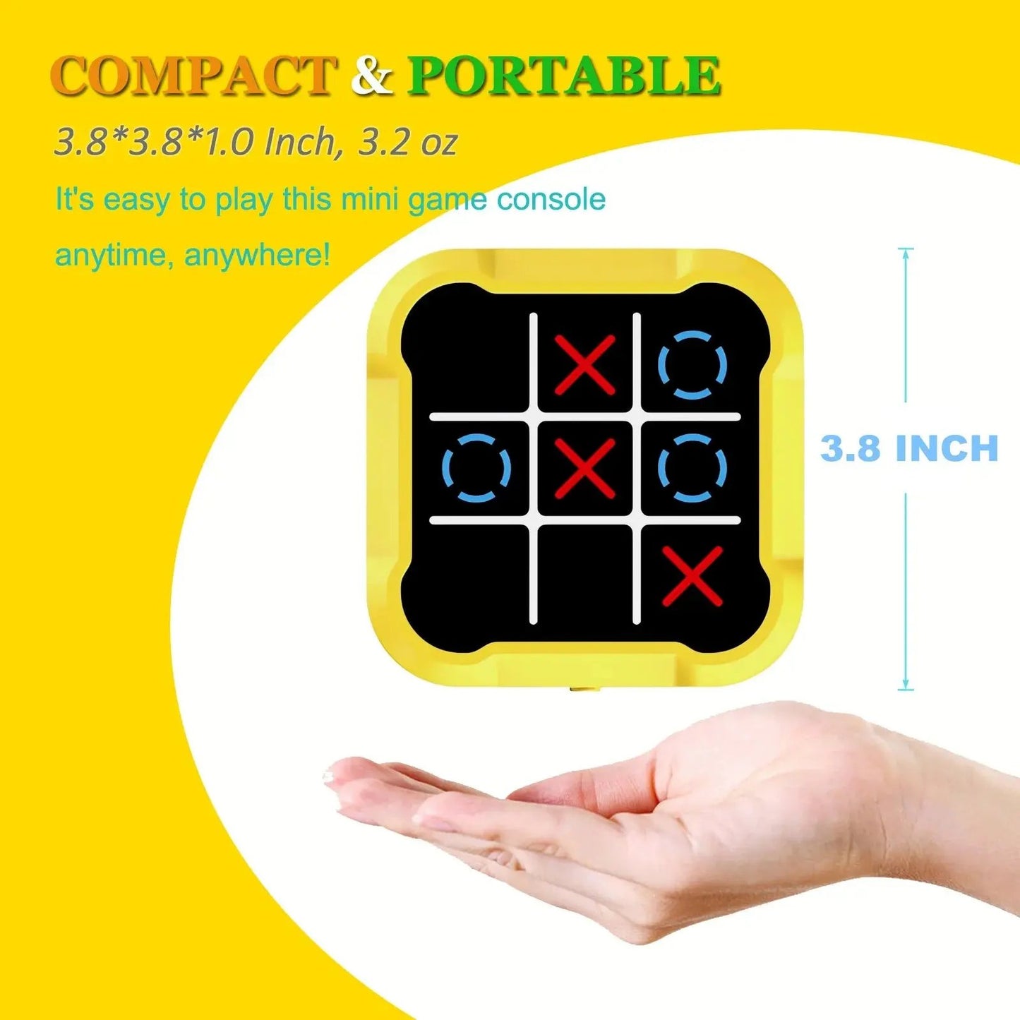 Electronic Tic Tac Toe Game, 3-In-1 Handheld Digital Puzzle Game Console, Portable Learning Travel Toys, Ideal Gift for Kids of All Ages, Yellow