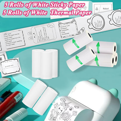 10 Rolls Mini Printer Sticker Paper Refill 57 X 25Mm 5 Rolls Sef-Adheisive 5 Rolls Plain for T02/M02 （Need Remove Paper Holder）Thermal Sticker Paper Rolls for Study Notes Photos Journals Memo Lists