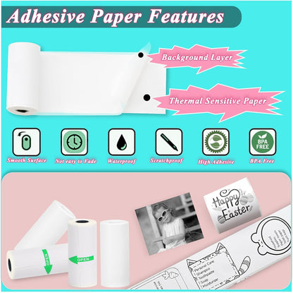 10 Rolls Mini Printer Sticker Paper Refill 57 X 25Mm 5 Rolls Sef-Adheisive 5 Rolls Plain for T02/M02 （Need Remove Paper Holder）Thermal Sticker Paper Rolls for Study Notes Photos Journals Memo Lists
