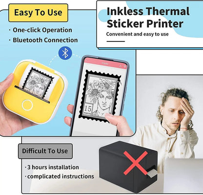 Mini Sticker Printer, T02 Print Pods Mini Printer, Sticker Maker Machine with 1 Roll Paper, Bluetooth Thermal Inkness Sticky Note Maker for Sticky Scrapbook, Journal, Note, Diagrams