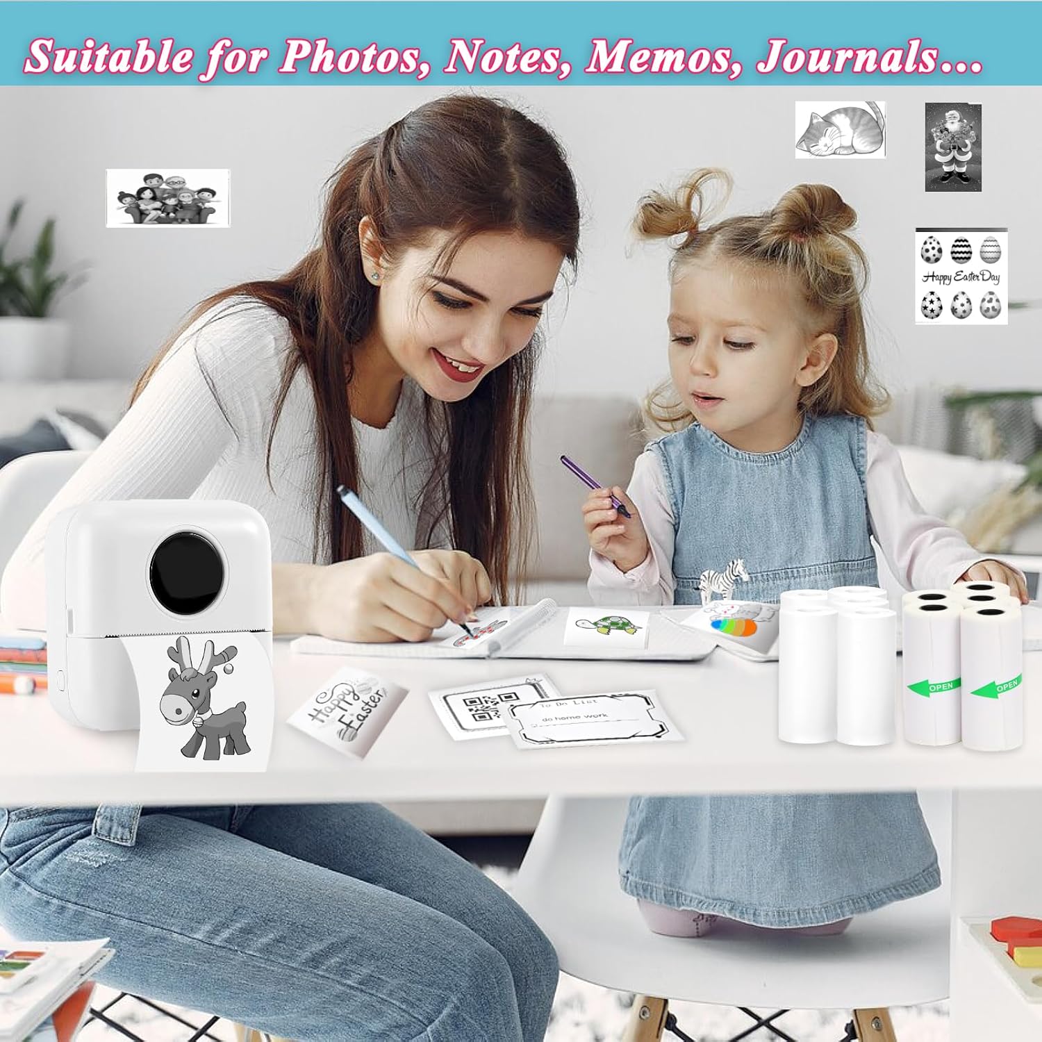 10 Rolls Mini Printer Sticker Paper Refill 57 X 25Mm 5 Rolls Sef-Adheisive 5 Rolls Plain for T02/M02 （Need Remove Paper Holder）Thermal Sticker Paper Rolls for Study Notes Photos Journals Memo Lists