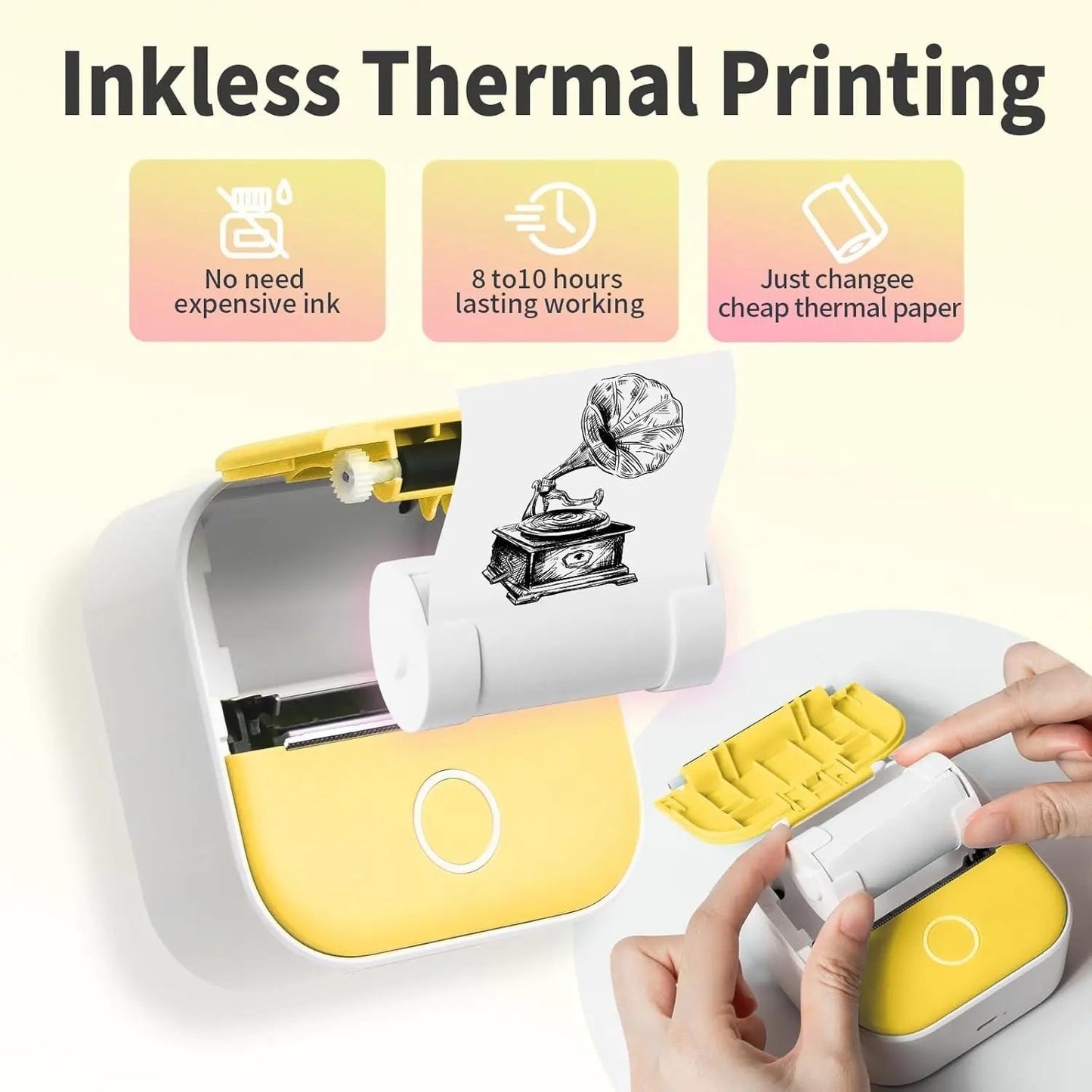 Mini Sticker Printer, T02 Print Pods Mini Printer, Sticker Maker Machine with 1 Roll Paper, Bluetooth Thermal Inkness Sticky Note Maker for Sticky Scrapbook, Journal, Note, Diagrams