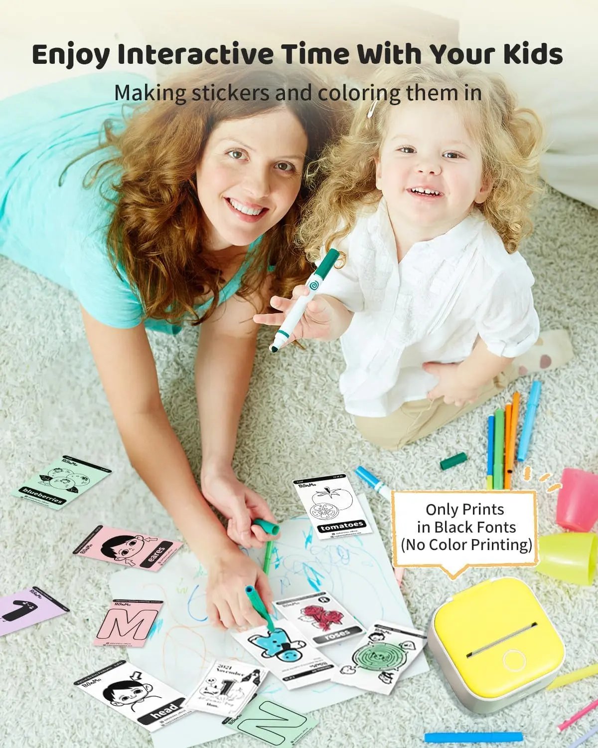 Mini Sticker Printer, T02 Print Pods Mini Printer, Sticker Maker Machine with 1 Roll Paper, Bluetooth Thermal Inkness Sticky Note Maker for Sticky Scrapbook, Journal, Note, Diagrams