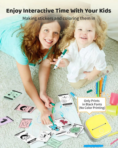 Mini Sticker Printer, T02 Print Pods Mini Printer, Sticker Maker Machine with 1 Roll Paper, Bluetooth Thermal Inkness Sticky Note Maker for Sticky Scrapbook, Journal, Note, Diagrams