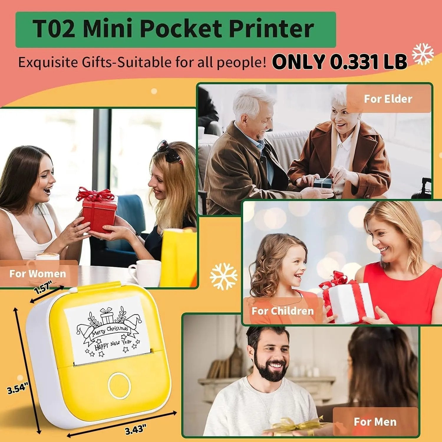 Mini Sticker Printer, T02 Print Pods Mini Printer, Sticker Maker Machine with 1 Roll Paper, Bluetooth Thermal Inkness Sticky Note Maker for Sticky Scrapbook, Journal, Note, Diagrams
