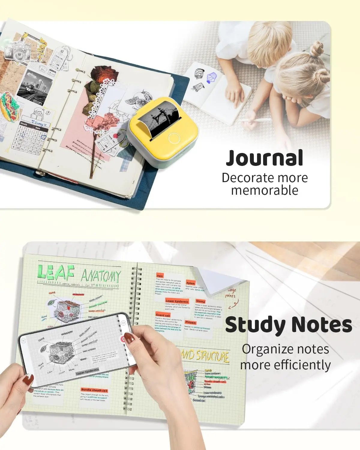 Mini Sticker Printer, T02 Print Pods Mini Printer, Sticker Maker Machine with 1 Roll Paper, Bluetooth Thermal Inkness Sticky Note Maker for Sticky Scrapbook, Journal, Note, Diagrams