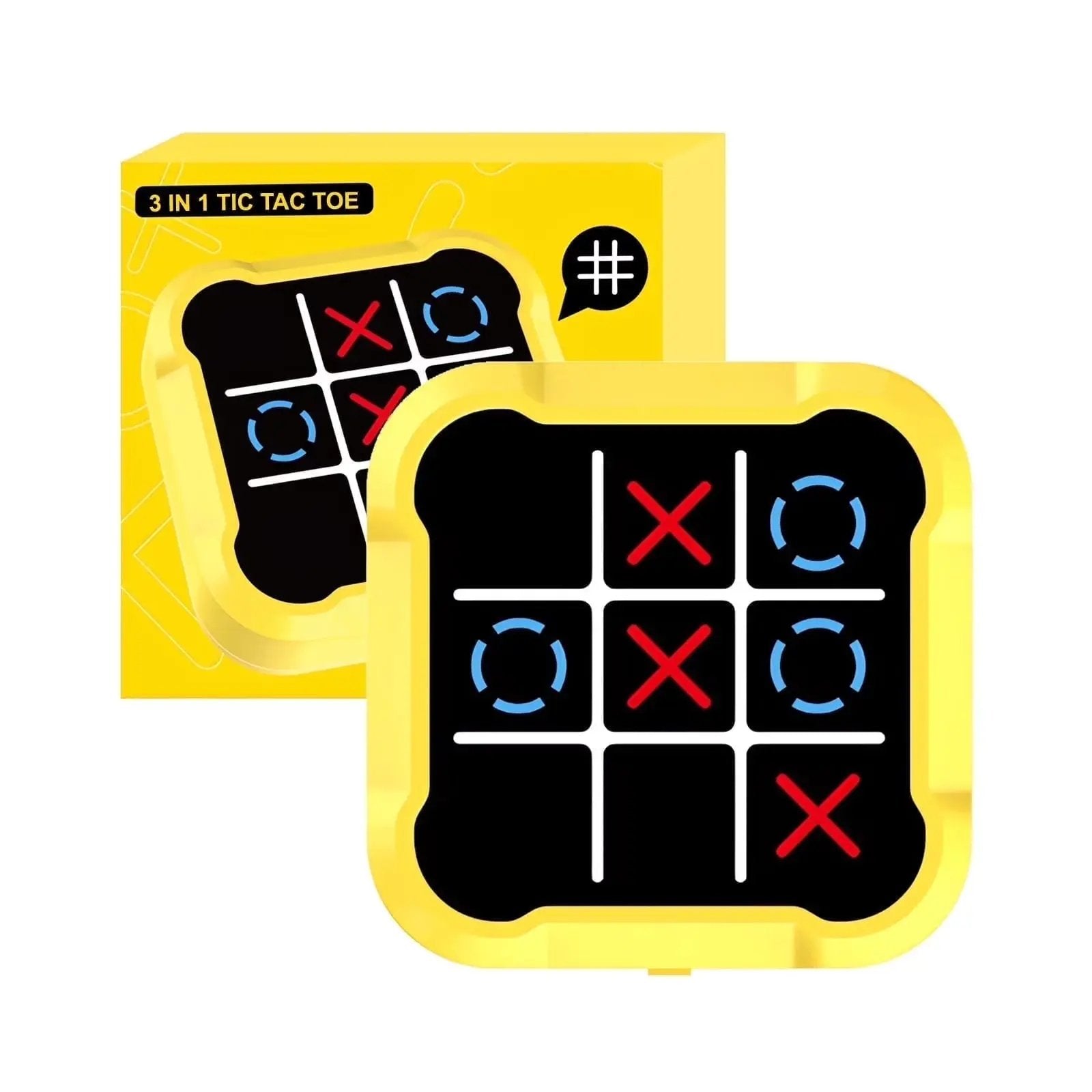 Electronic Tic Tac Toe Game, 3-In-1 Handheld Digital Puzzle Game Console, Portable Learning Travel Toys, Ideal Gift for Kids of All Ages, Yellow