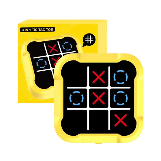 Electronic Tic Tac Toe Game, 3-In-1 Handheld Digital Puzzle Game Console, Portable Learning Travel Toys, Ideal Gift for Kids of All Ages, Yellow